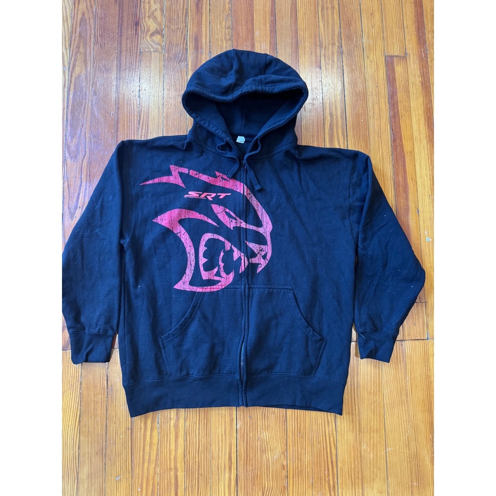 Dodge SRT Hellcat Zip Up Hoodie Mens XL Black Graphic Sweatshirt